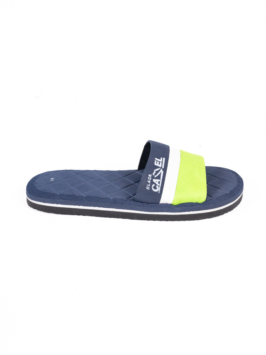 Black Camel Navy & Neon Green Casual Slides by JB Style