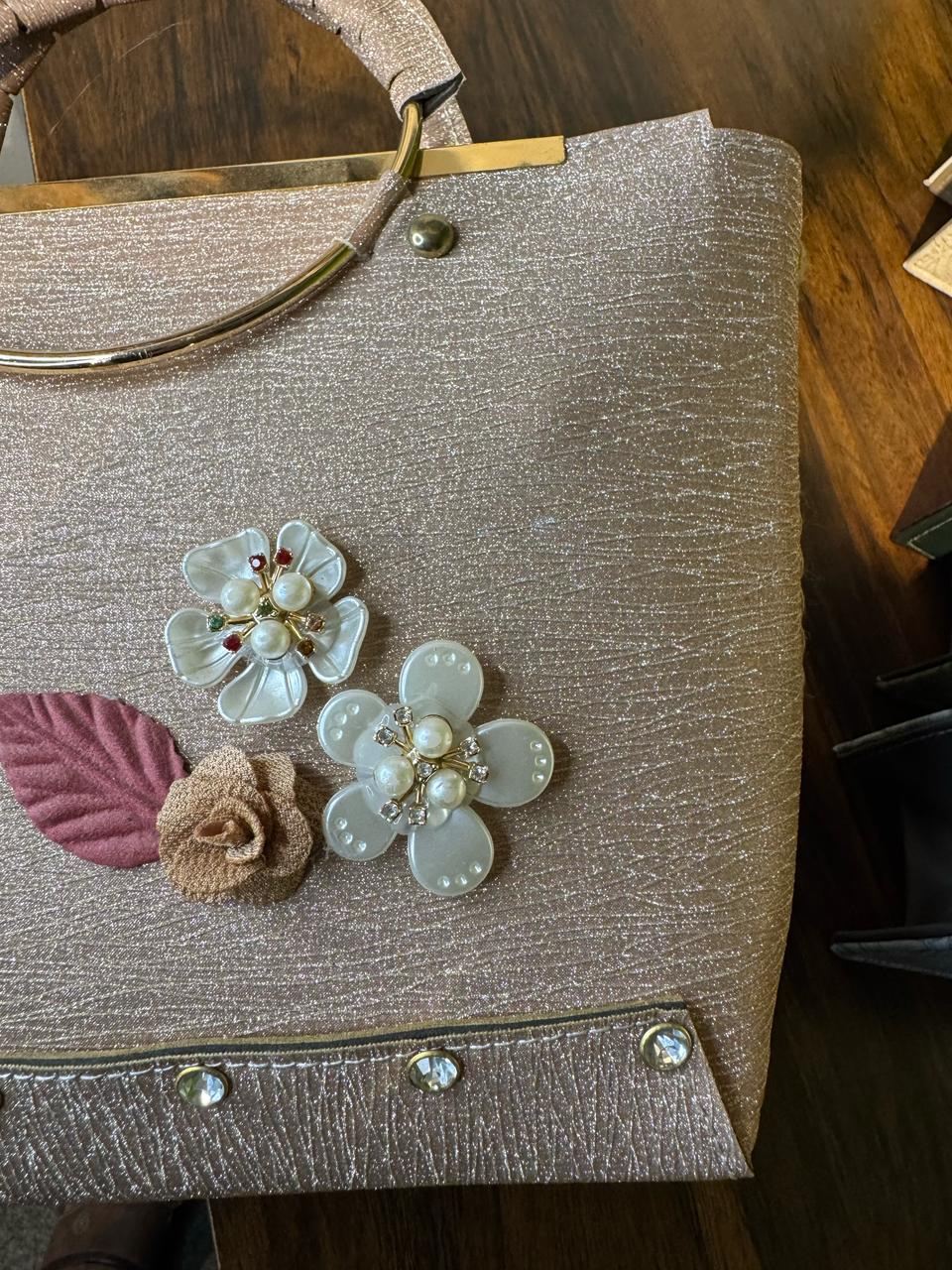 Blush Pink Glitter Floral Embellished Handbag by JB Style
