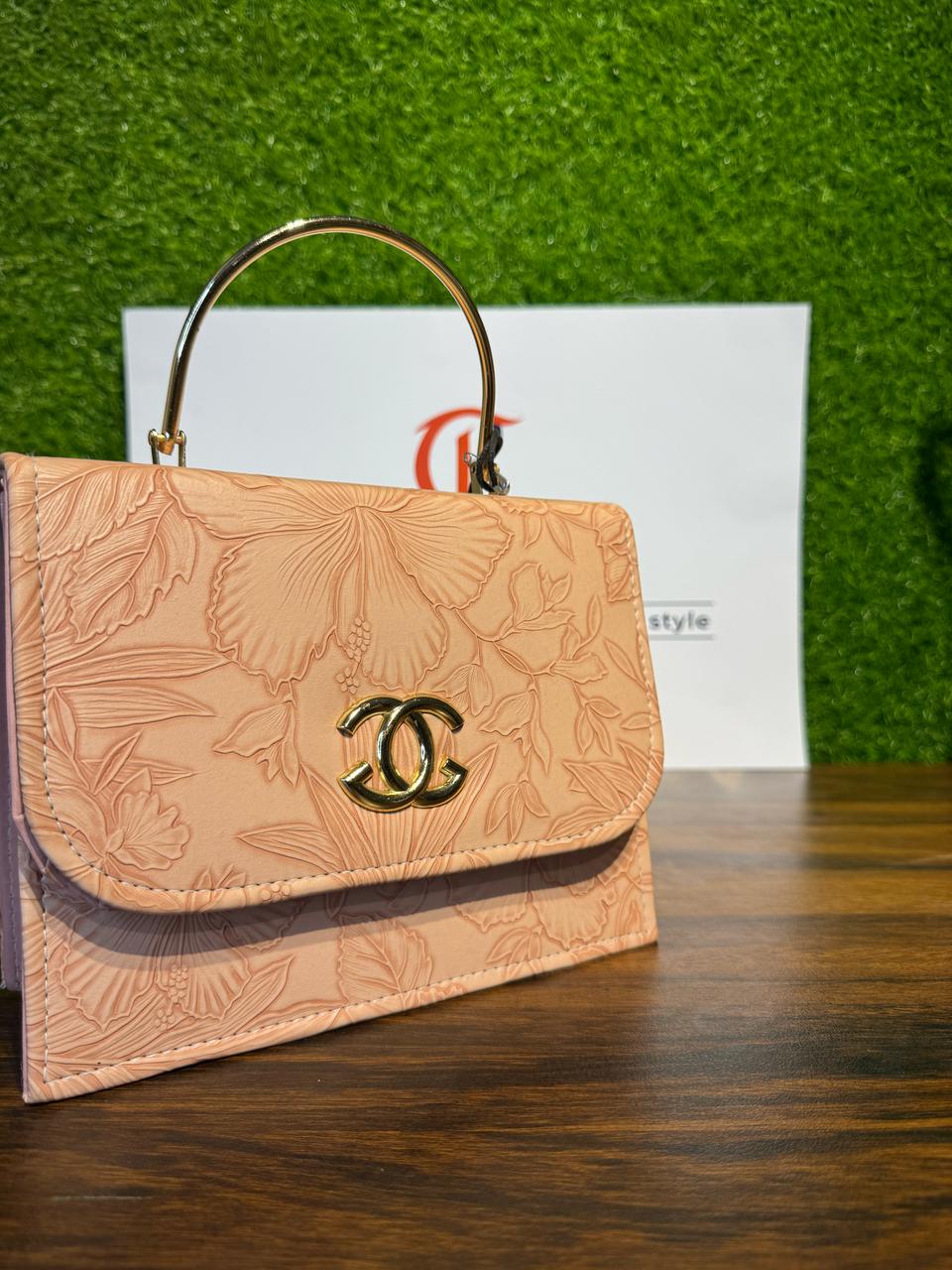Chanel Peach Floral Embossed Handbag by JB Style