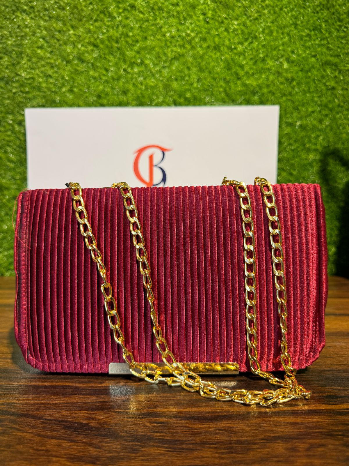 Velvet Pleated Maroon Evening Clutch by JB Style