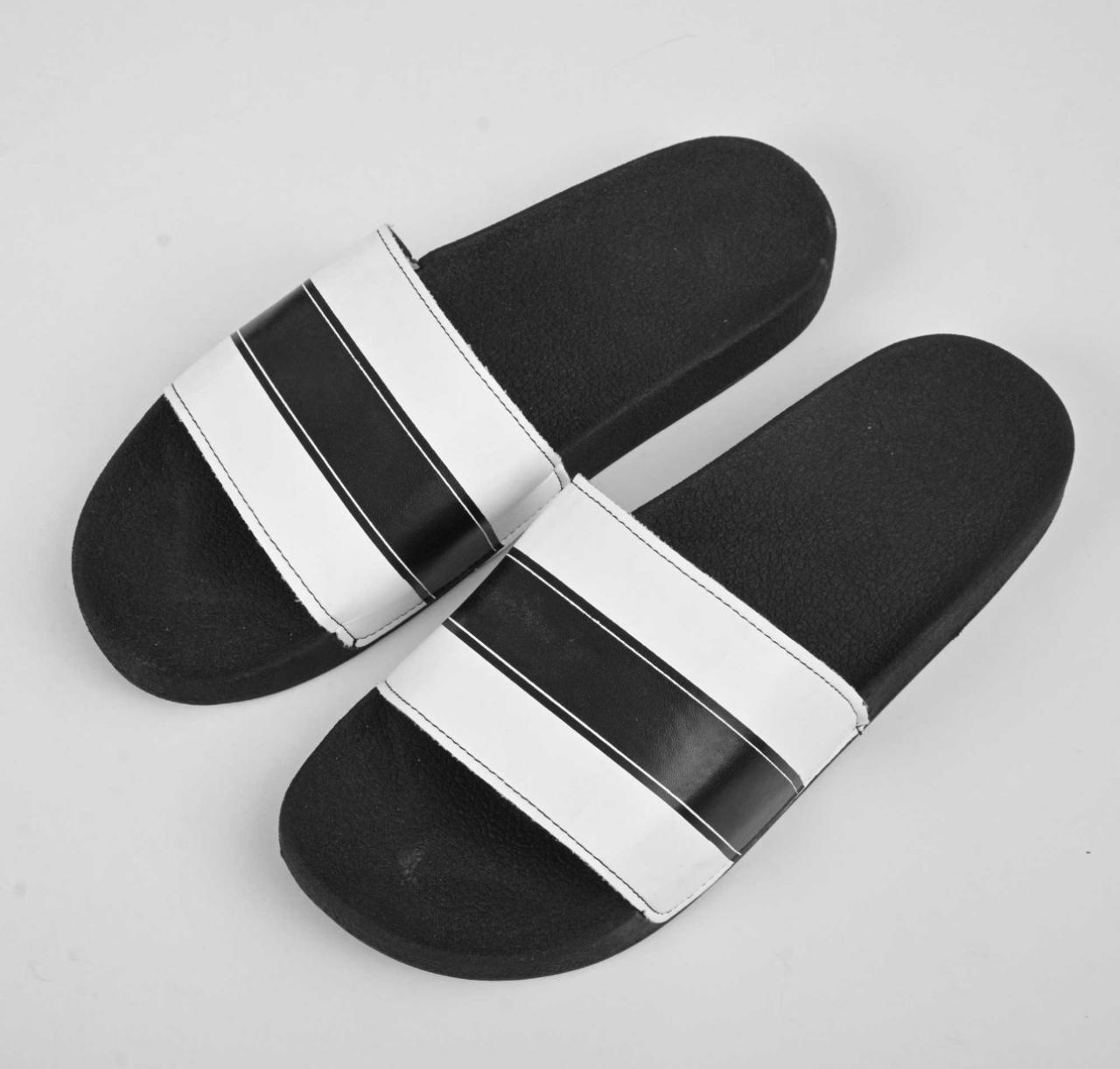 Black Camel White & Black Stripe Slides by JB Style